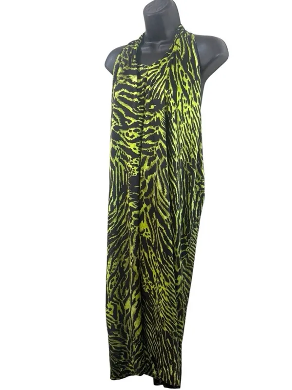 Ganni Women’s Lime Tiger Halter Top Dress Size 42/L Silk NWT Casual Evening Dres - Image 6