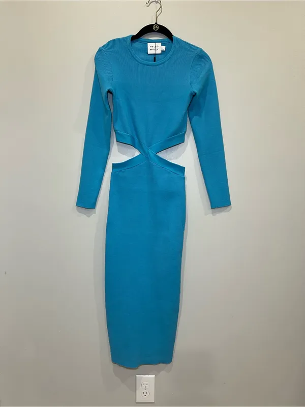 Hello Molly ICY WAVES‎ MIDI DRESS BLUE size large - Image 3