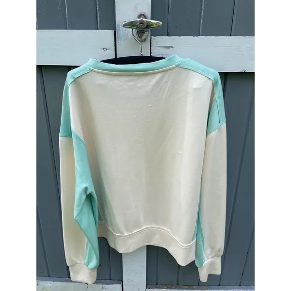 White Birch Womens Colorblock Sweatshirt Cream Mint Green Pullover L - Image 2