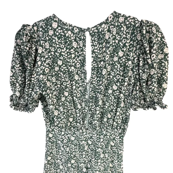 Zara Floral Green‎ Gathered Midi Dress V-Neck Puff Sleeve Cottagecore Prairie XS - Image 5