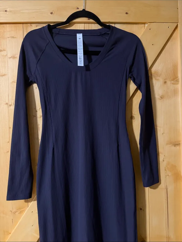 Lululemon All Aligned Ribbed Long-Sleeve Midi Dress - Purple/Grey - Size 4 - Image 5