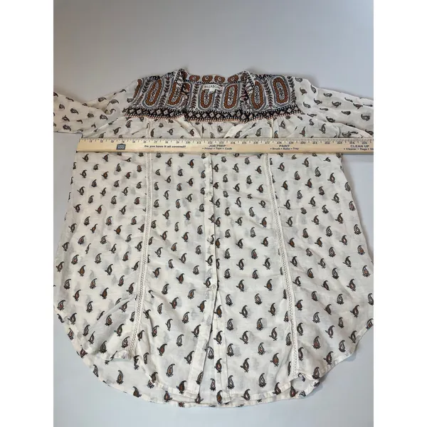 Billabong Boho Button Up V Neck Top Size L Cream Lightweight - Image 5