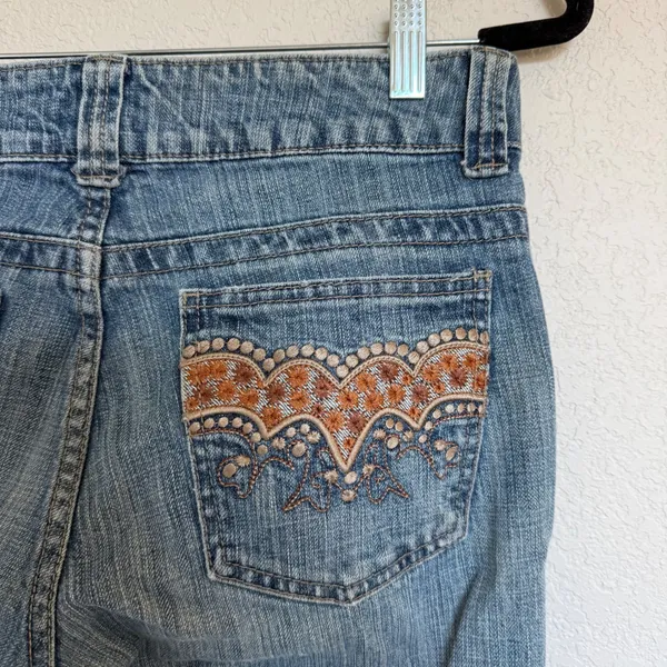 Lee One True Fit Jean Womens 7/8M Blue Bootcut Denim Embroidered Pockets Y2K Vtg - Image 4