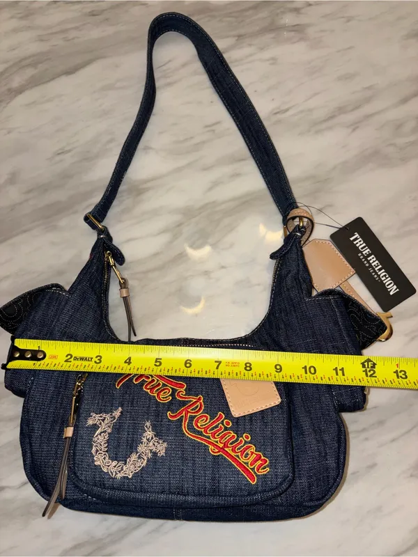 NWT True Religion Denim Embroidered Horseshoe Shoulder Bag Hobo Y2K Streetwear - Image 8