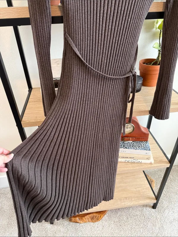 Quince Cotton Cashmere Ribbed Long Sleeve Crew Midi Dress, XL - Image 7