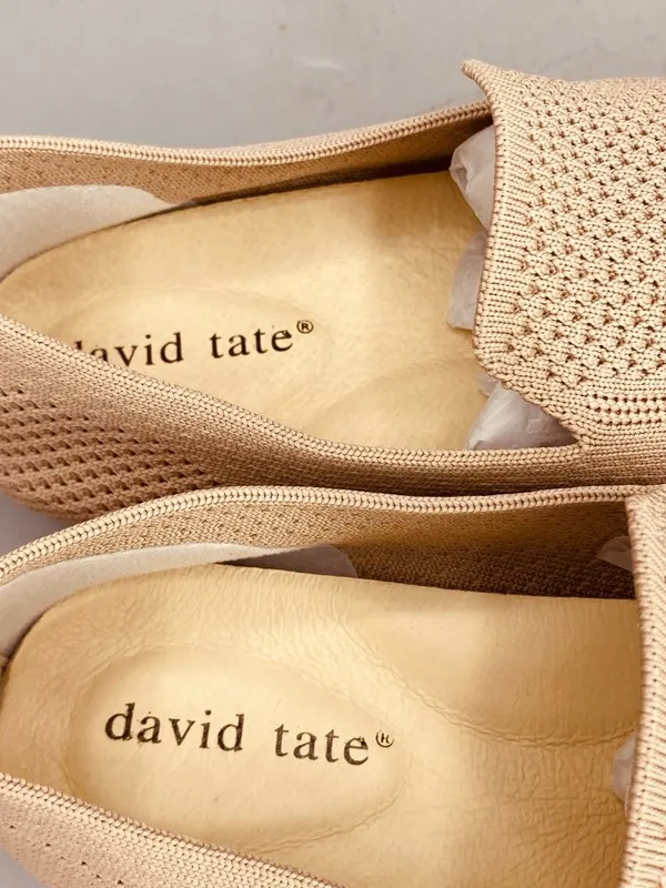 David Tate Ultimate Flat Shoes Womens 7.5 Beige Knitted Formal Party Slip On - Image 5