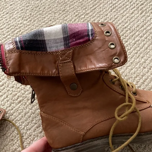 Cathy Jean Vegan Leather Brown Convertible Lace-Up Combat Boots Size 8 GUC - Image 7