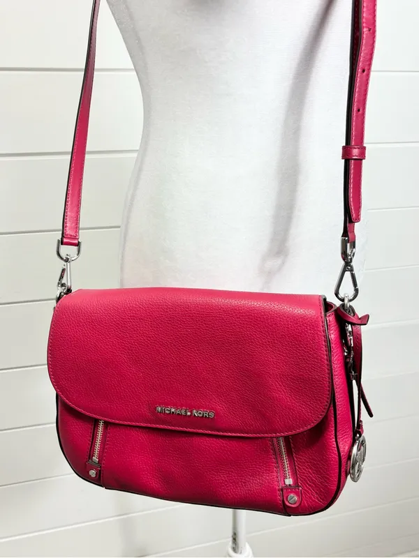 Michael Kors Handbag Bedford Legacy Leather Flap Crossbody Raspberry Pink - Image 13