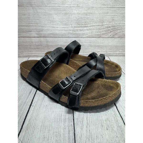 BIRKENSTOCK Franca Triple Strap Slide Sandals EU 42 Black - Image 2