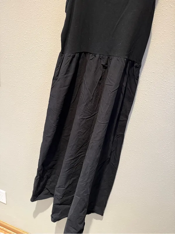 Black Tank Midi Dress Ribbed Bodice Poplin Skirt Size Large - Image 5