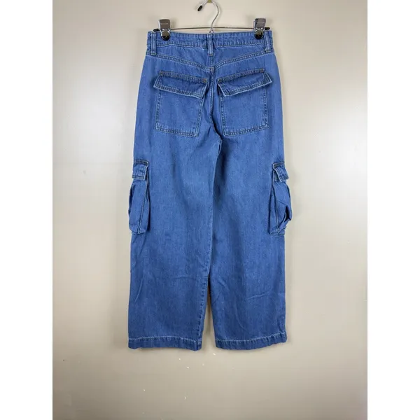Wild Fable Women’s Mid Rise Baggy Cargo Jeans Blue Denim Wide Leg Utility Size 2 - Image 4