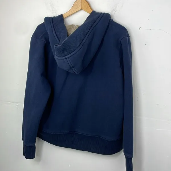 Old Navy Y2K Hooded with faux fur Sweatshirt Navy Blue size XL - Image 3