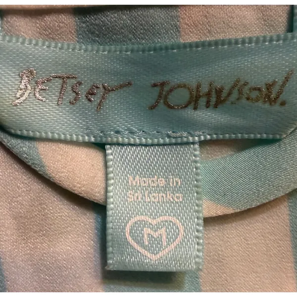 Betsey Johnson Medium Wifey Embroidered Striped‎ Robe Mint Green White Floral - Image 7