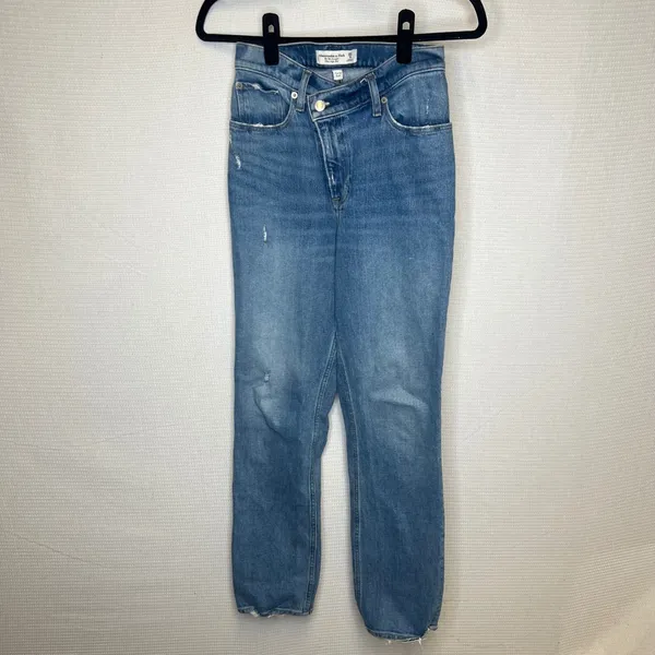 Abercrombie & Fitch Curve Love 90 Straight Ultra High Rise Criss Cross Jeans 25R - Image 2