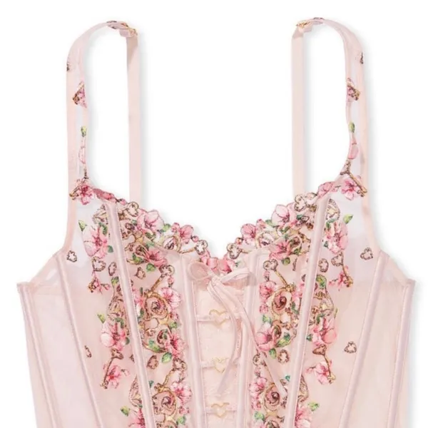 Victoria’s Secret dream angels unlined floral roses embroidered heart corset - Image 4