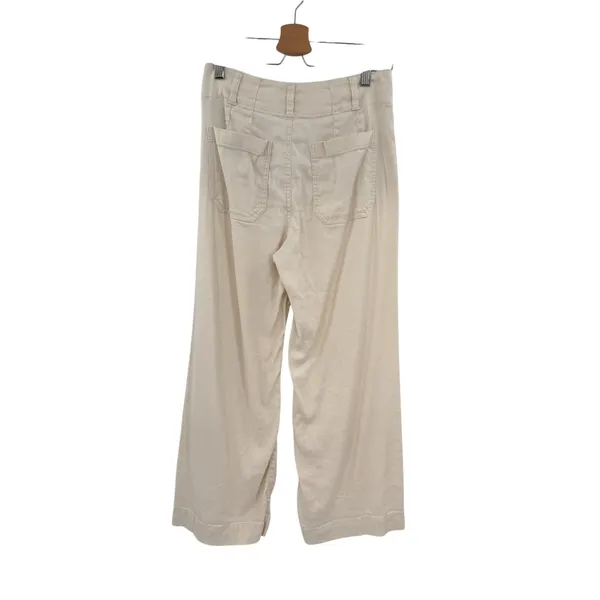 Anthropologie Maeve Colette Linen Wide Leg Cropped Pants Ivory Cream Size 26 - Image 6