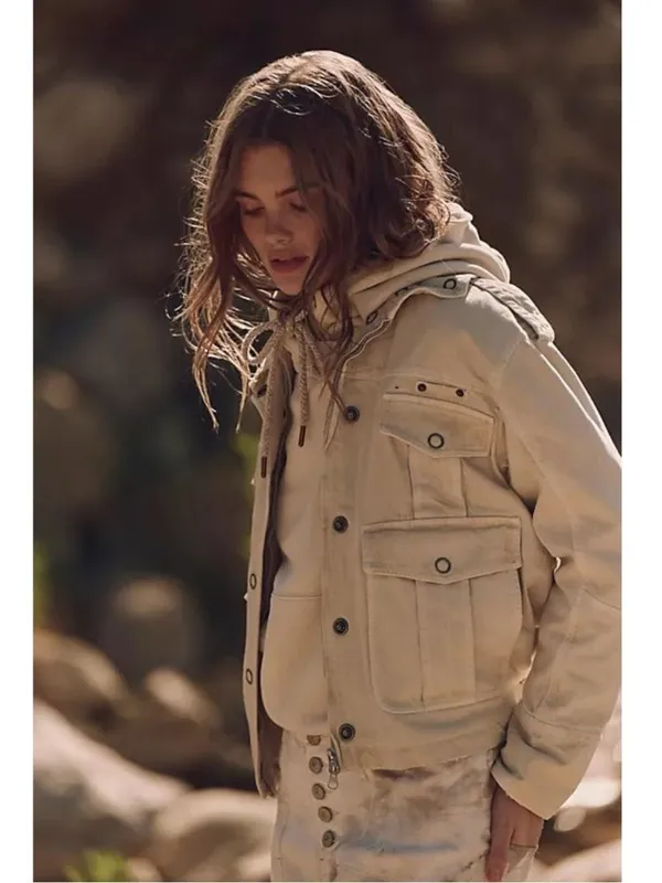 Free People Bohemian Kali Washed Utility Military Canvas Jacket Oat Large - Image 10