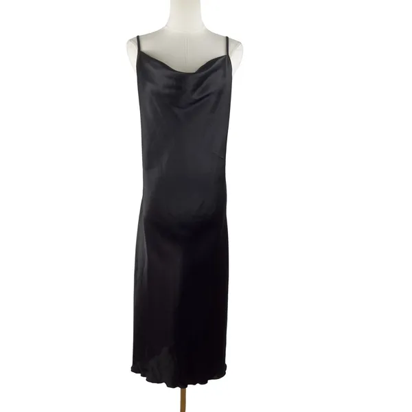 Bebe Satin Cowl Neck Slip Midi Dress Adjustable Holiday LBD Sexy - Image 2