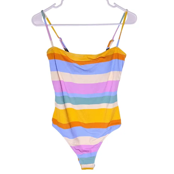 NWT Roxy Go My Way Bandeau One Piece Swimsuit Colorblock Stripe Large‎ - Image 5