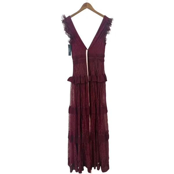 Lulus Marvelous Darling Burgundy Ruffled Tiered Maxi Dress size XS NWT - Image 4
