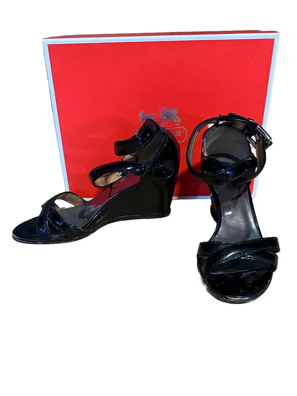 Coach "Coretta" Black Patent Leather Wedge Heel Sandals (5m) - Image 6
