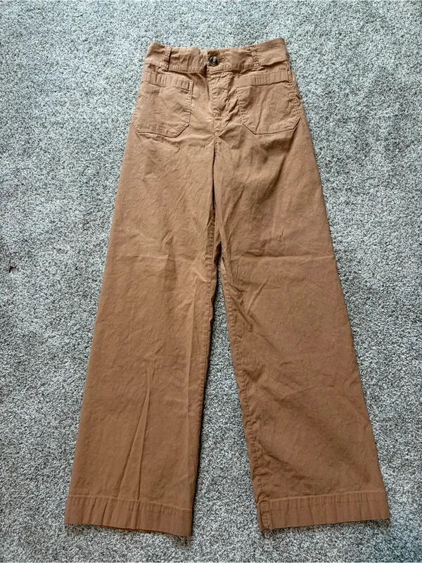 Maeve Colette Linen Blend Wide Leg Full Length Pants Camel High Rise Size 28 - Image 4