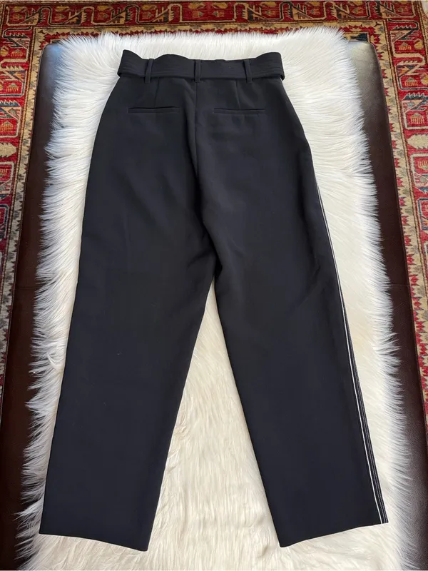 Wilfred Aritzia Black Jallade Belted White Striped Cropped Trousers - Image 7