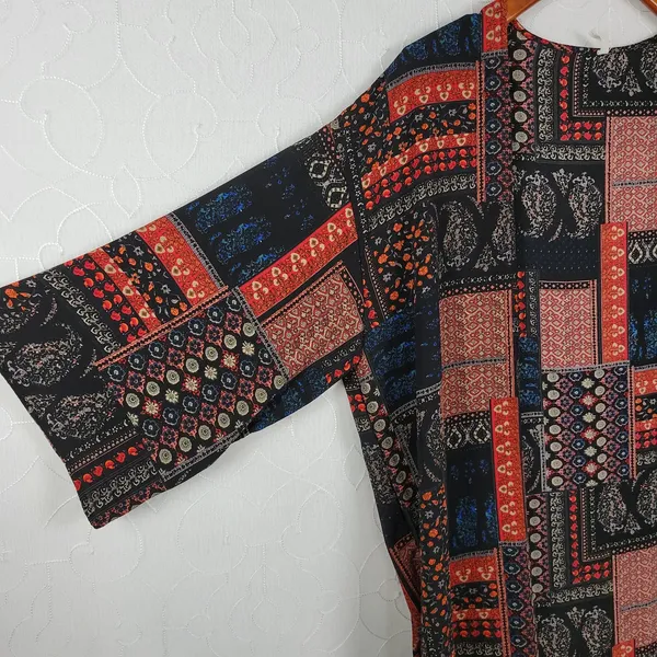 PinkBlush Womens‎ Kimono Cover Up Size L Black Brown Bandana Paisley Print Open - Image 3