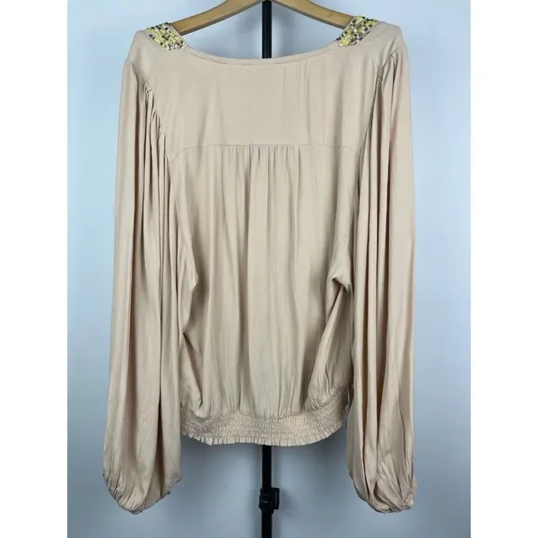 Maeve Anthropologie Cream Kristie Long Balloon Sleeve Sequin‎ Peasant Blouse S - Image 9