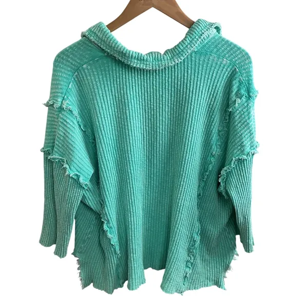 Easel Los Angeles‎ Ribbed Collared Neck Pullover Top Mint Green Size M - Image 3