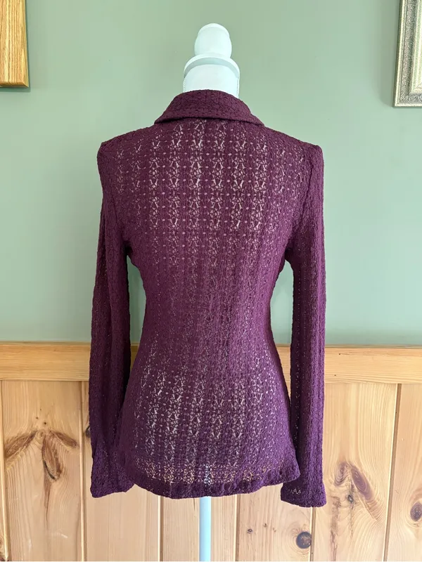 NATURAL LIFE Plum Lace Knit Button-Down Shirt size Large - Image 4
