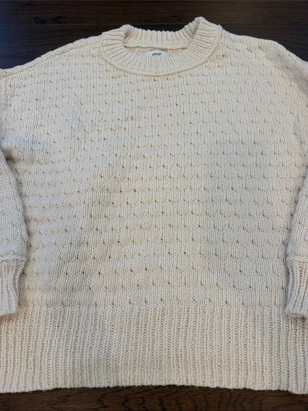 aerie Cream Textured Knit Crewneck Sweater Size Small - C1-347 - Image 2