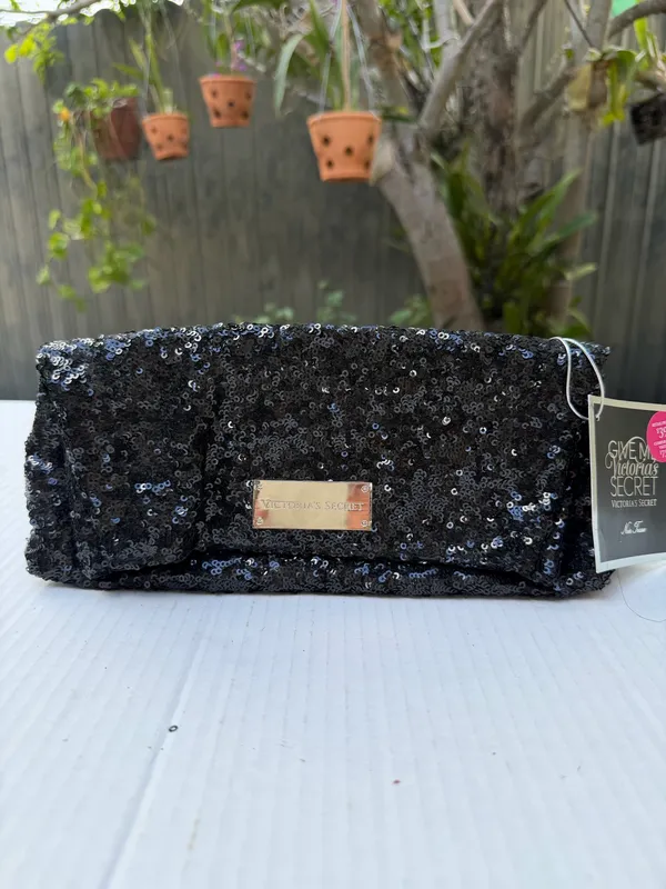 Victoria’s Secret Black Sequin Clutch Cosmetic Bag NWT Give Me VS Evening Pouch - Image 14