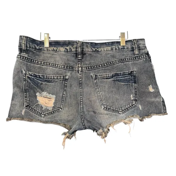 Free People Cut‎ Off Shorts Dark Wash Button Fly Distressed Women's 27 Mid Rise - Image 3