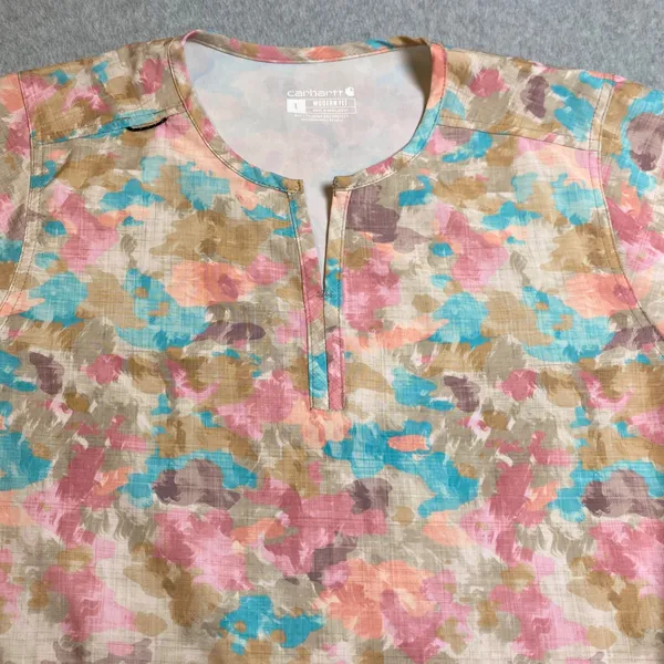 Carhartt Scrub Top Women's Size L Multicolor Abstract Camo Modern Fit V-Neck EUC - Image 3