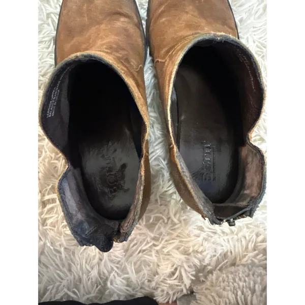 BORN Brown Suede Ankle Boots‎ Women Side Zip Cutout Heel Comfort Low Heel - Image 9