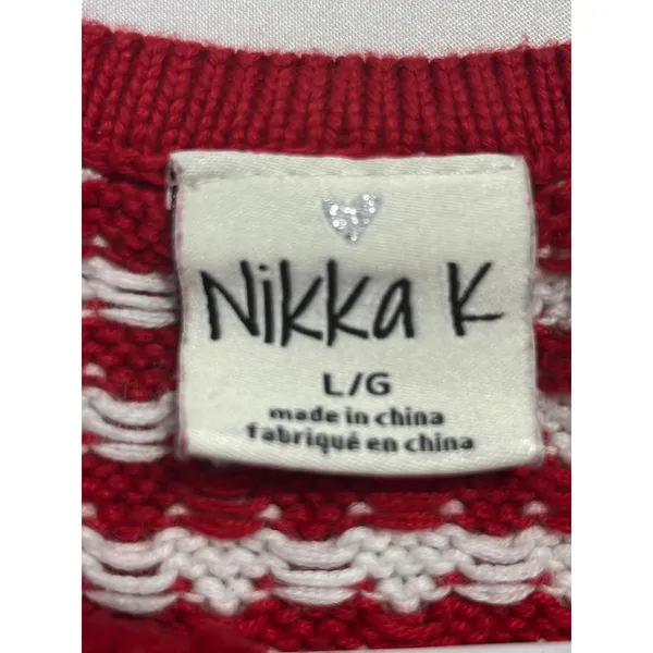 Nikka K Striped Tie Front Knit Sweater Vest Women L Red White Shabby Chic Retro - Image 5