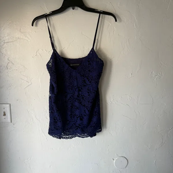 Zara Woman Navy Blue Lace Camisole‎ Tank Top V-Neck Whimsigoth Fairy - Image 2