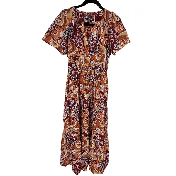 Anthropologie Somerset Maxi Dress S Retro Paisley Floral 100% Cotton Smocked - Image 3