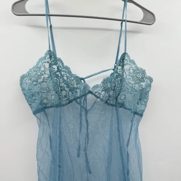 Victoria's Secret Sleeveless Blue‎ Mesh Lace Lingerie Chemise Sz L - Image 2