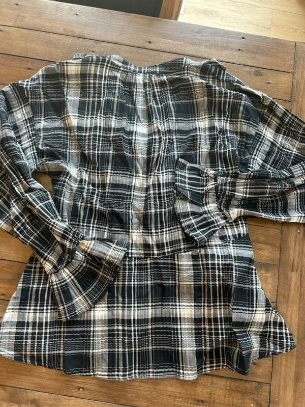 NWT Anthropologie Pilcro Plaid Ruffled Button Black Blouse S - Image 10