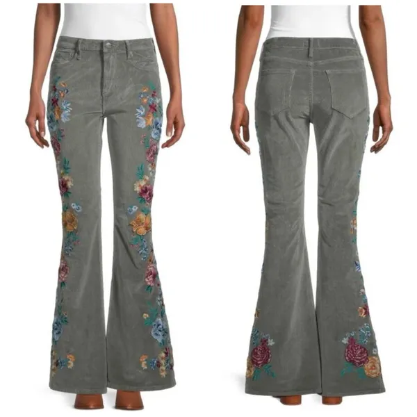 Free People x Driftwood Farrah Embroidered Cord Flare Jeans Sz 28 - Image 3