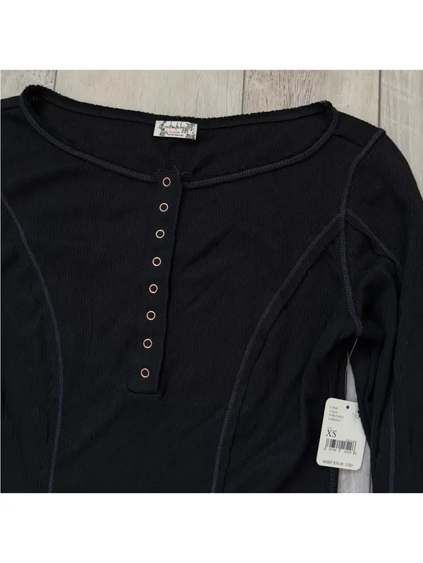 NWT Free People Intimately Sloane Long Sleeve Henley Black bodysuit size xs - Image 6