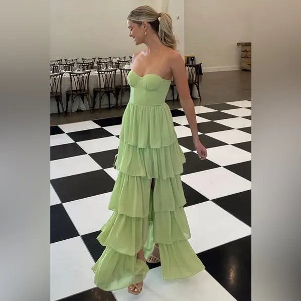 Lovers and Friends Hattie Green Tiered Strapless Maxi Gown Size Small - Image 4