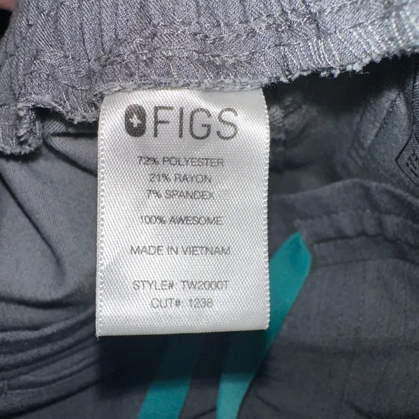 FIGS Yola Technical Collection Gray Scrub Pants Teal Drawstring‎ XS/T - Image 4