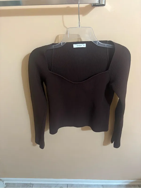 Dissh Paces Ribbed Long Sleeve Top in Brown Size 10 - Image 2