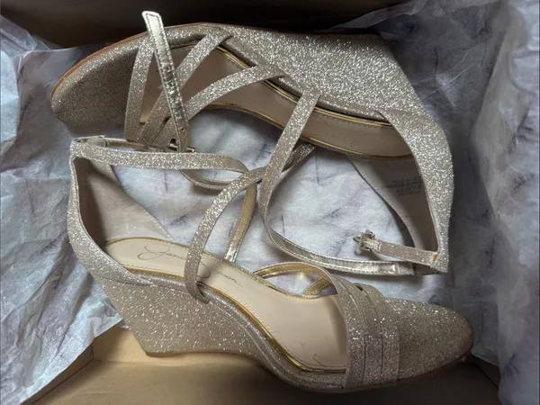 Jessica Simpson Callyia Heels Wedges Sparkle Glitter Champagne - Image 4