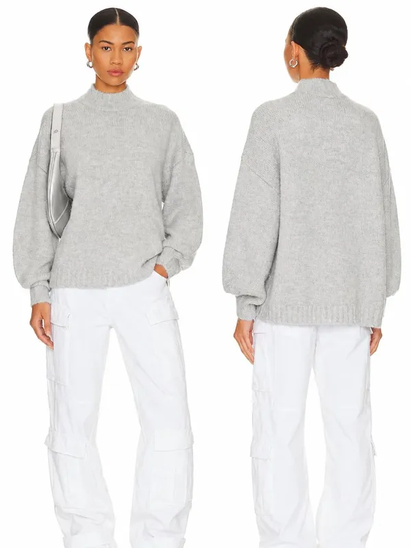 PISTOLA Carlen Alpaca Mock Neck Sweater – Light Heather Grey – M - Image 2