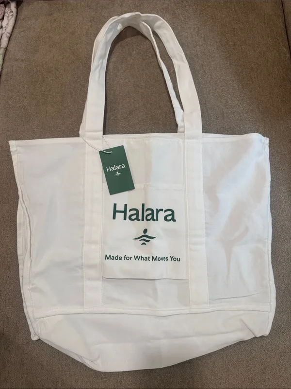 HALARA White Canvas Tote with Green Logo - Image 4