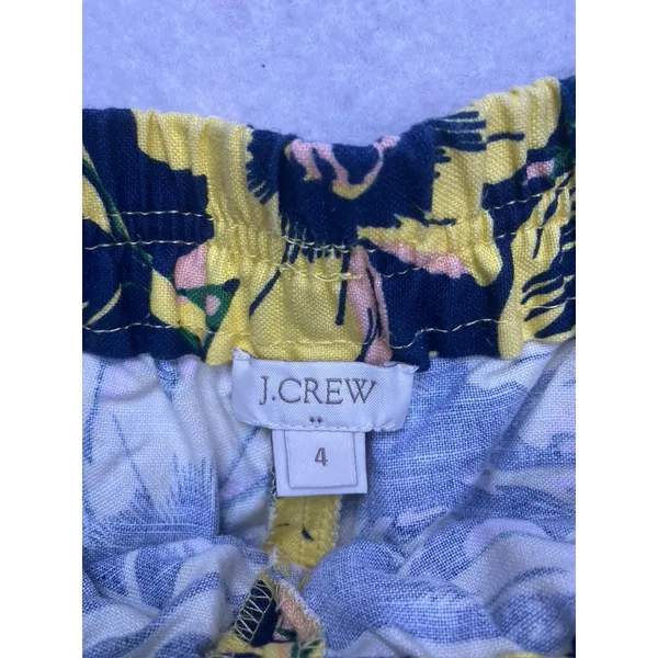 J.Crew Floral Shorts Womens 4 Yellow Linen Cotton Pull‎ On Style Vacation Fun - Image 2